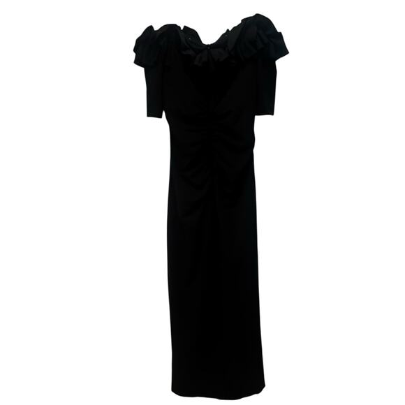 XSCAPE Women's Ruffled Off-the-Shoulder Short Sleeve Crepe Sheath Gown 12 NWT - Picture 8 of 14